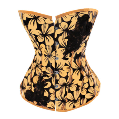 Blue Floral Print Glue Bone Corselet Overbust Palace Corset For Women PQ1004C