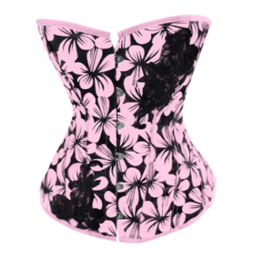 Yellow Floral Print Glue Bone Corselet Overbust Palace Corset For Women PQ1004B
