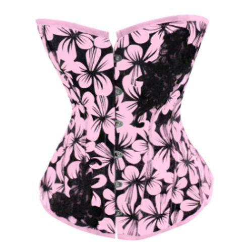 Pink Floral Print Glue Bone Corselet Overbust Palace Corset For Women PQ1004A