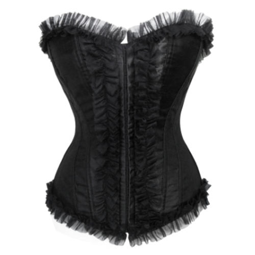 Black Sexy Satin Glue Bone Bustiers Overbust Corset For Women PQ1085B