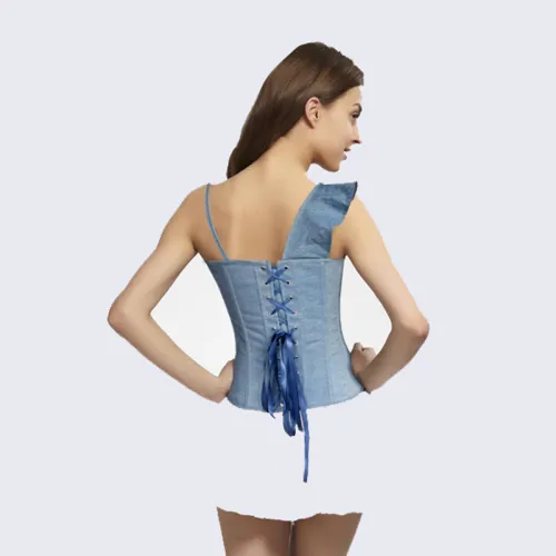 Blue Floral Trim Overbust Corselet For Women Sexy Corset PQH117