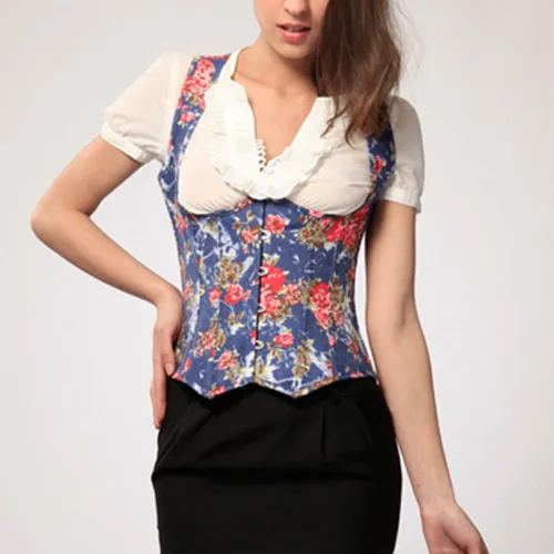 Floral Print Under bust Corset For Women Sexy Glue Bone Corselet PQBX08