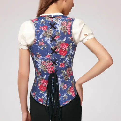 Floral Print Under bust Corset For Women Sexy Glue Bone Corselet PQBX08