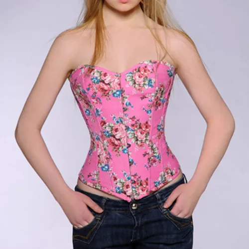 Dark Blue Flaral Print Overbust Corselet For Women Sexy Corset PQH57B