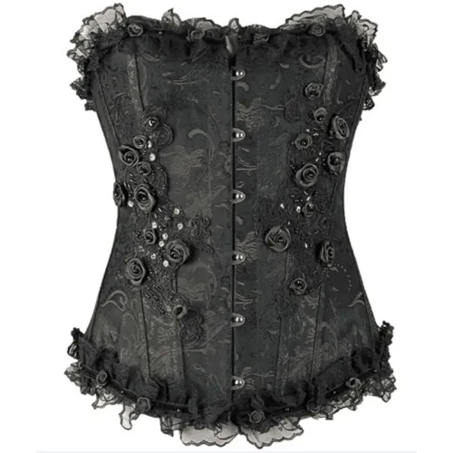 Black Steel Bone Overbust Corselet For Women Sexy Corset PQ2896