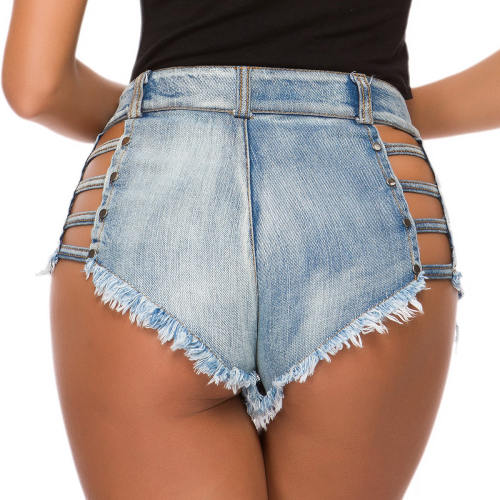 Light Blue Sexy Club Jeans Hollow Out Denim Shorts Hot Pants PQ675
