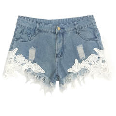 Sexy Club Hot Pants Lace Denim Shorts Low Waist Jeans PQ2960