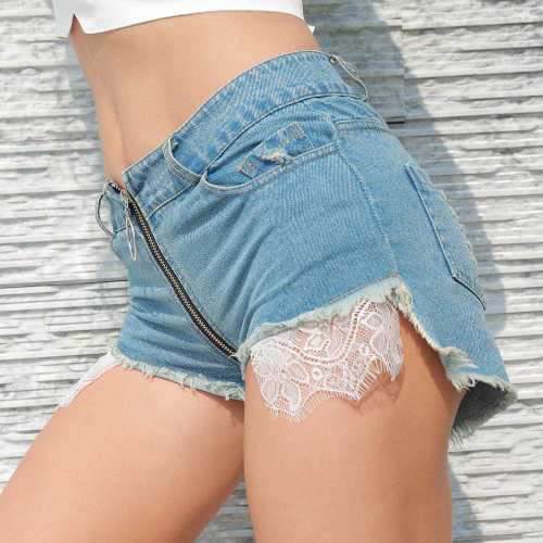 Front Zipper Denim Shorts Sexy Club Jeans Low Waist Hot Pants PQ827