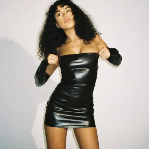 Black Faux Leather Club Dress For Women Sexy Night Club Wear PQ10508A