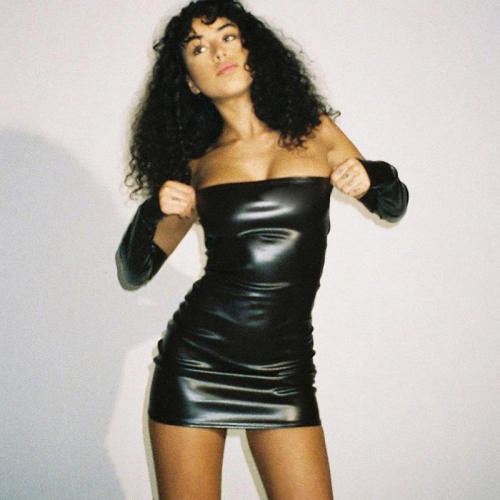 Black Faux Leather Club Dress For Women Sexy Night Club Wear PQ10508A