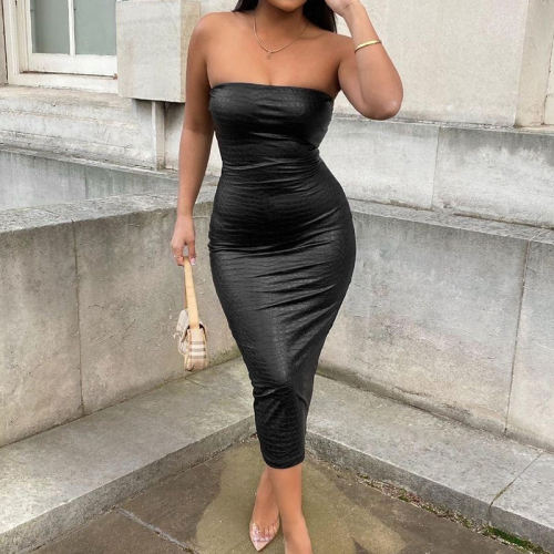 Black Sexy Night Club Wear Faux Leather Club Dress For Women PQ9637A