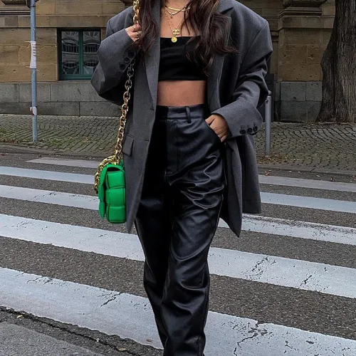 Black Sexy High Waist PU Trousers Faux Leather Pants Women PQ9653A