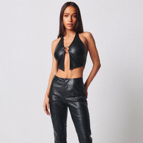 Sexy PU Night Clubwear Faux Leather Tops For Women PQ9836