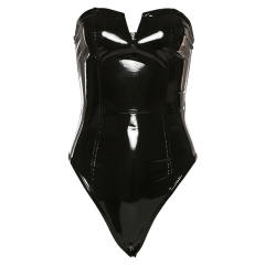 Wetlook PU Bodysuit Faux Leather Clubwear PVC Fetish Wear PQ5682