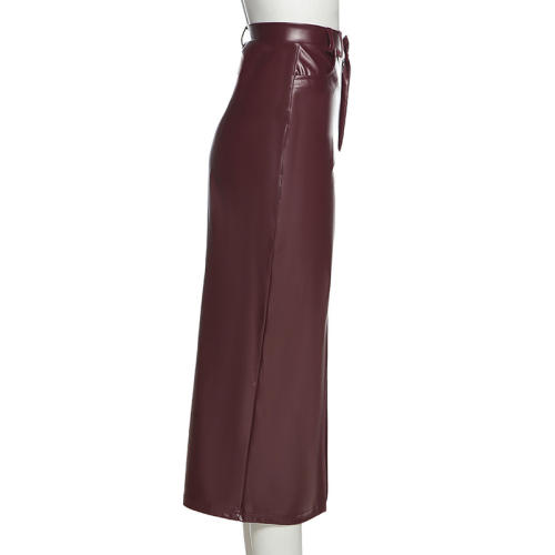 Red Faux Leather Skirt Steampunk PU Clubwear PVC Fetish Wear PQ9971B