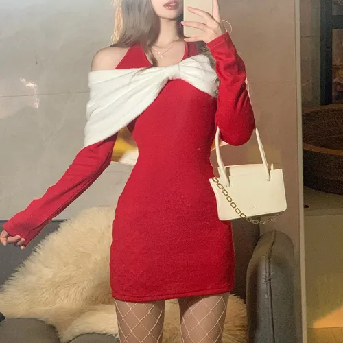 Red Velvet Christmas Dress For Women Xmas Night Club Wear PQ9250A