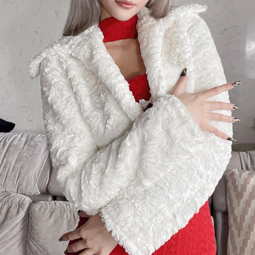 White Velvet Christmas Coat Women Xmas Night Clubwear PQ8346B