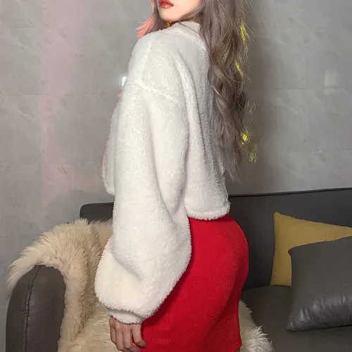 White Velvet Christmas Cape Women Xmas Night Club Coat PQ8801