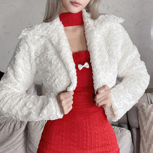White Velvet Christmas Coat Women Xmas Night Clubwear PQ8346B