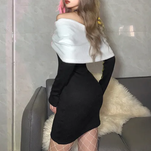 Black Velvet Christmas Dress For Women Xmas Night Club Wear PQ9250B