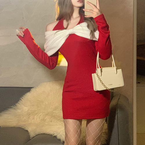 Red Velvet Christmas Dress For Women Xmas Night Club Wear PQ9250A