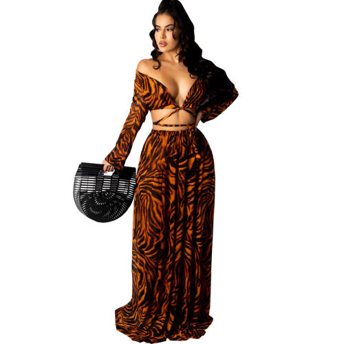 Tiger Print Boho Dress Summer Maxi Dresses For Women PQ10214B