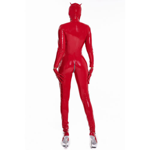 Red Cat Women Zentai Faux Leather Catsuit PVC Zipper Jumpsuit PQ6832B