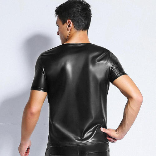 Sexy PVC Vest Mesh Club Wear For Men Faux Leather Tops PQ6738