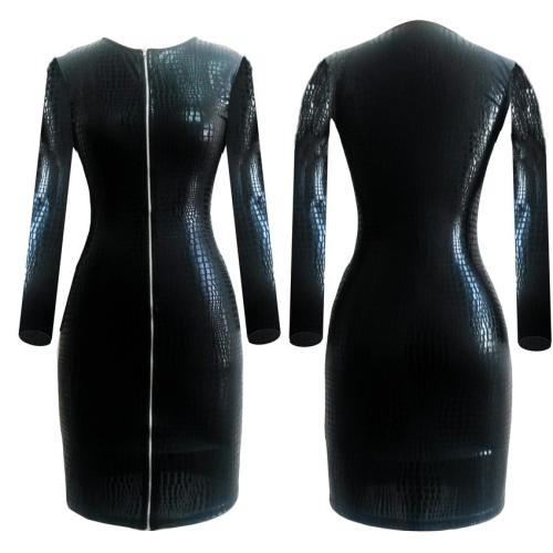 Sexy Faux Leather Midi Dresses Women PVC Party Dress PQ9009