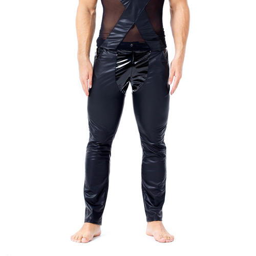 Men Sexy Faux Leather Pants Patchwork Skinny PU Trousers PQX6028