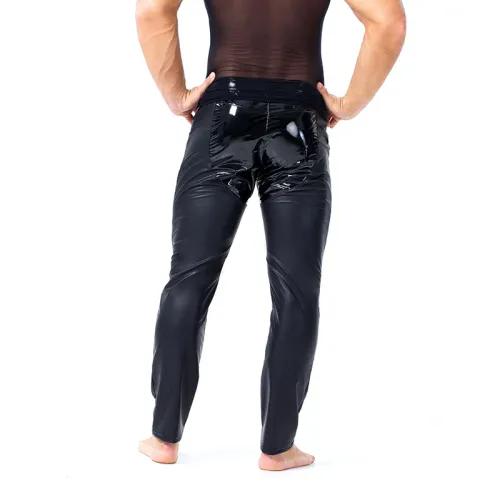 Men Sexy Faux Leather Pants Patchwork Skinny PU Trousers PQX6028