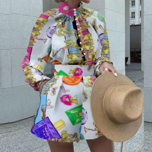 Summer Streetwear For Women Floral Print Two Pieces Sets PQFD437B