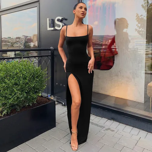 Black Sexy Spaghetti Strap Cocktail Dress Women Evening Dresses PQ5259A