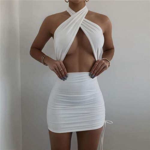 White Sexy Halter Mini Dresses Women Fashion Club Dress PQ1251F