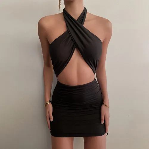 Black Sexy Halter Mini Dresses Women Fashion Club Dress PQ1251A