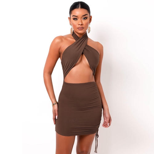 Orange Sexy Halter Mini Dresses Women Fashion Club Dress PQ1251C