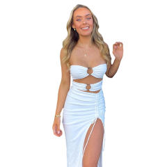 White Women Beach Club Dress Summer Two Pieces Dresses PQ1985B