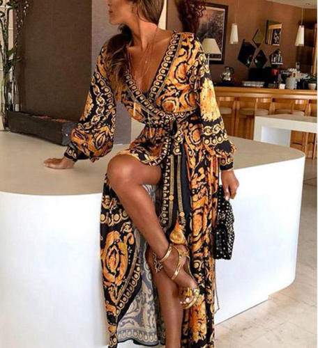 African Ethnic Print Bohemia Dress Summer Maxi Dresses Women PQ9992