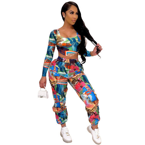 Fashion Printed Two Piece Sets For Women PQ9956A