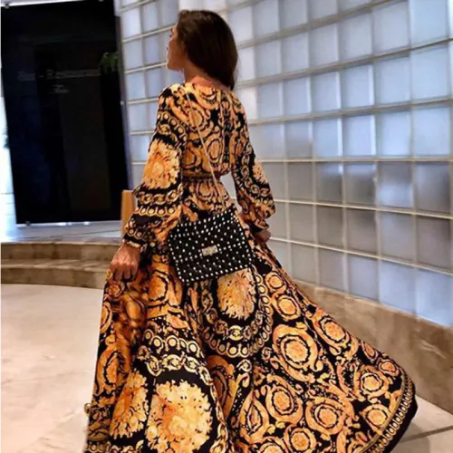 African Ethnic Print Bohemia Dress Summer Maxi Dresses Women PQ9992
