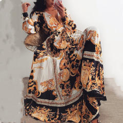 Summer Maxi Dresses Women African Ethnic Print Bohemia Dress PQ8586