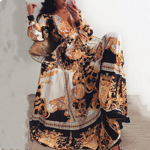 Summer Maxi Dresses Women African Ethnic Print Bohemia Dress PQ8586