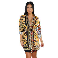 African Ethnic Print Shirt Dress Summer Dresses Women PQ9491
