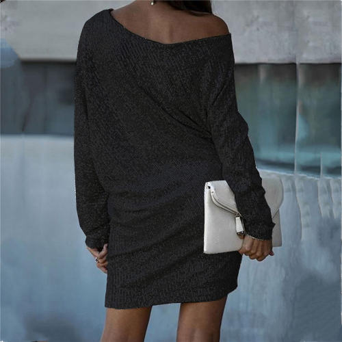 Silver Sequin Sexy Dresses For Women Long Sleeve Mini Dress PQF70A