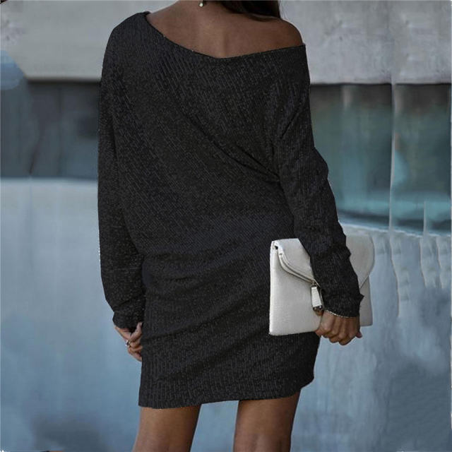 Black Sequin Sexy Dresses For Women Long Sleeve Mini Dress PQF70B