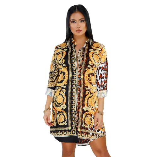 African Ethnic Print Shirt Dress Summer Dresses Women PQ9491