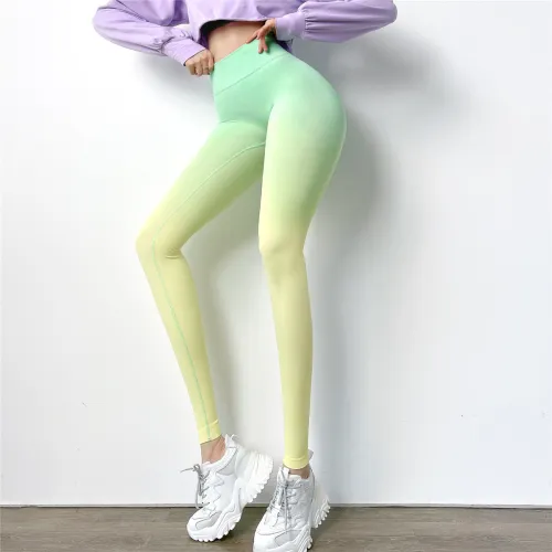 Gradient Color Yoga Pants Women High Waist Running Trousers PQK049