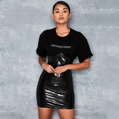 Wetlook Underbust Sexy Dress Sexy Faux Leather Women Mini Skirts PQ2078