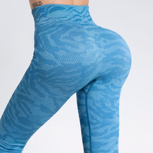 Blue High Waist Yoga Pants Women Bubble Butt Seamless Athletic Leggings PQ9124A