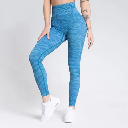 Blue High Waist Yoga Pants Women Bubble Butt Seamless Athletic Leggings PQ9124A